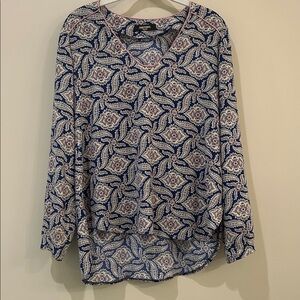 Elegant Women's Blouse with Blue and Pink Design